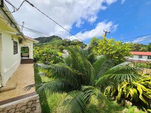 a house with palm trees in front of a mountain at Charming house with sea view in Souvenir - 200 m² - Terrace in Misere