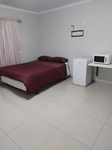 um quarto com uma cama e um micro-ondas. em Special Inn Bed and Breakfast em Windhoek
