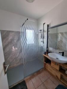a bathroom with a sink and a glass shower at Une Oasis au Pays de Cézanne in Aix-en-Provence