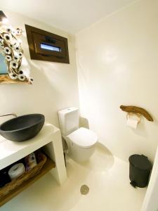 a bathroom with a white toilet and a sink at Pistachio Guesthouse, Παραδοσιακός ξενώνας in Vathí +17 photos