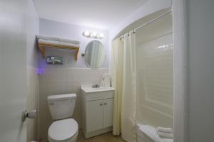 a bathroom with a toilet and a sink and a shower at Coastal Waters in New Smyrna Beach