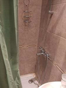 uma casa de banho com chuveiro e cortina de chuveiro em Nesebar Vigo Panorama Private Studios em Nesebar