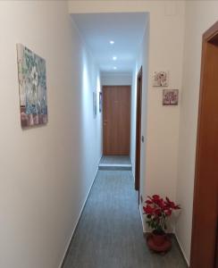um corredor com paredes brancas e uma porta e uma planta em SoleLuna 319 em Reggio di Calabria