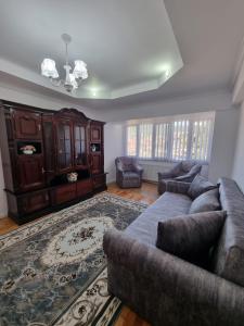 - un salon avec un canapé et un tapis dans l'établissement Apartament Ada, à Gura Humorului