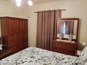 a bedroom with a bed and a dresser and a mirror at Casa Grilo in Geres