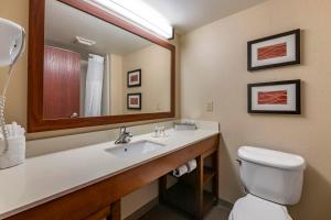 a bathroom with a sink and a toilet and a mirror at Comfort Inn & Suites Orlando North in Sanford