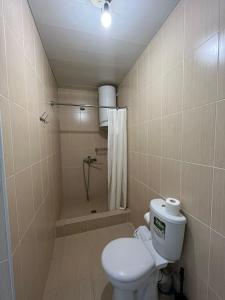 a bathroom with a toilet and a shower at Guest House Esma in Sukhum