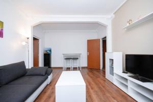 salon z kanapą i telewizorem z płaskim ekranem w obiekcie Trenčianska Apartment w mieście Trnávka