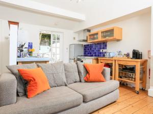 達特茅斯的住宿－Dart Views，客厅配有带橙色枕头的灰色沙发