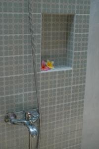 a bathroom with a shower with a sink at Abrakadabra 747 in Timuran