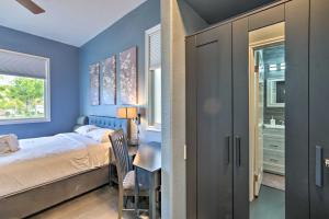 a bedroom with blue walls and a bed and a desk at Torrey Spa Suite Modern San Diego Studio! in San Diego