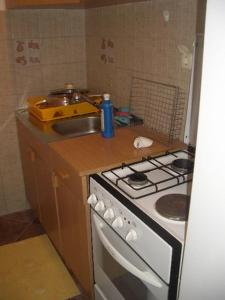 Apartment Dario في Gruda: مطبخ صغير مع موقد ومغسلة