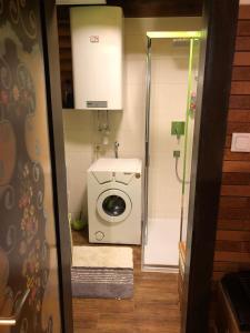 a bathroom with a washing machine in a room at Ferienhaus Parschlug 