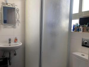 a bathroom with a shower and a sink at Penthouse in Kappara in San Ġwann