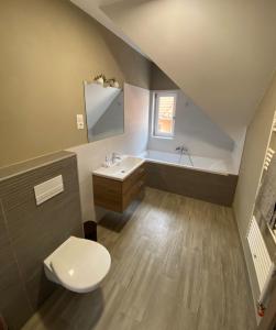 a bathroom with a sink and a toilet at FENYŐ APARTMAN HOUSE II. in Odorheiu Secuiesc +13 photos
