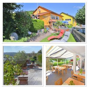 a collage of two pictures of a house with a playground at Gästehaus Ingrid in Ramsthal