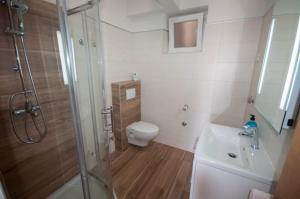 a bathroom with a shower and a toilet and a sink at Apartman Oliver in Novigrad Istria +15 photos
