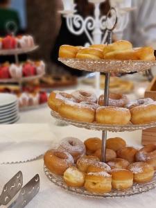 a variety of donuts are displayed on a table at Hotel Olimpia in Avezzano