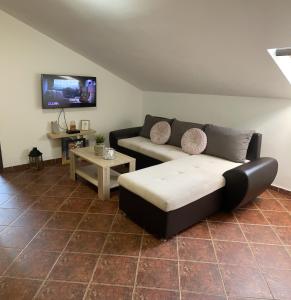 uma sala de estar com um sofá e uma televisão em Apartment Atina em Kotor