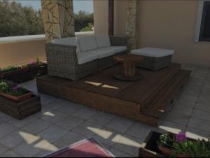 patio con divano e tavolo sul ponte di Villa Oblò a Favignana
