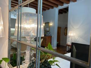 un salon avec une lampe et des plantes dans l'établissement SANTA CATERINA: charming apartment TREVISO, à Trévise