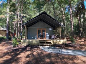 a small house in the middle of a forest at Pine Mountain RV Resort in Pine Mountain