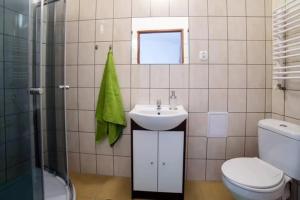 łazienka z umywalką, toaletą i prysznicem w obiekcie Urban Nest Apartments Szewska 21-19 w Krakowie