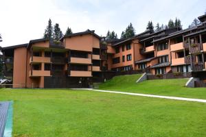 a row of apartment buildings with a green lawn at Multiproprietà Rio Falzè in Madonna di Campiglio