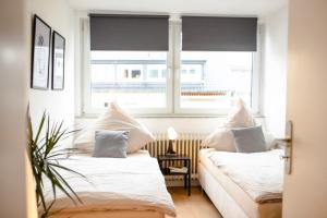 een woonkamer met 2 bedden en een raam bij - NEU - Sweet Home, Parkplatz, Netflix in Bad Salzuflen