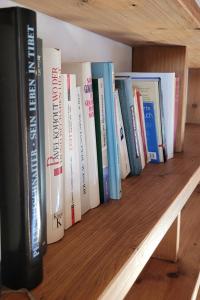 eine Reihe von Büchern auf einem Regal in der Unterkunft City Apartment Hornblick in Kitzbühel