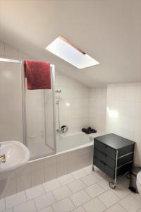 ein Badezimmer mit Dusche, Badewanne und Waschbecken in der Unterkunft City Apartment Hornblick in Kitzbühel + 12 Fotos