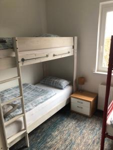 a bedroom with two bunk beds and a ladder at Haus Pazarcik in Nordenham