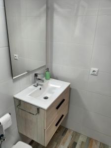 een badkamer met een wastafel, een spiegel en een toilet bij Denia playa montañas y mucho más in Denia