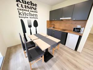 Kuchyň nebo kuchyňský kout v ubytování Apartmány Katalin