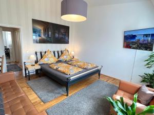 Giường trong phòng chung tại Pension-Leipzig-Süd