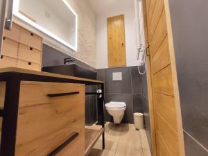 a small bathroom with a toilet and a sink at Chambres tranquilles proche centre ville in Arles +8 photos
