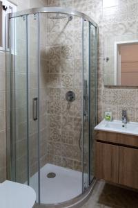 ein Bad mit einer Dusche und einem Waschbecken in der Unterkunft Ajuda - Apartments in Lissabon
