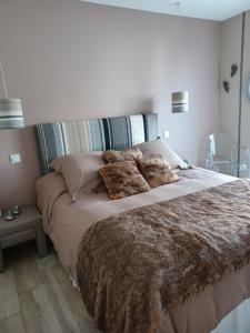 Villeneuve-de-la-RahoにあるRUE DU BACのベッドルーム1室(大型ベッド1台、毛布付)