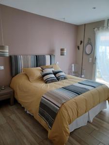 Villeneuve-de-la-Raho的住宿－RUE DU BAC，一间卧室配有一张大床和枕头