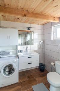 a bathroom with a washing machine and a sink at Apartamenty Leśne Zacisze in Lublin