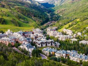 an aerial view of a resort town in the mountains at St. James Place in Beaver Creek