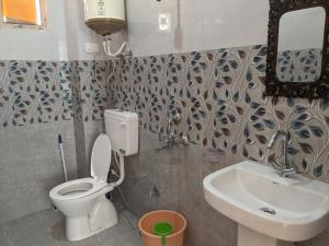 y baño con aseo y lavamanos. en Golden View B&B, en Dharamshala