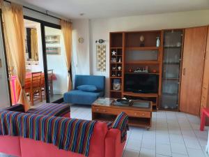 - un salon avec un canapé et une télévision dans l'établissement Résidence Les Mers du Sud Port Argelès, à Argelès-sur-Mer