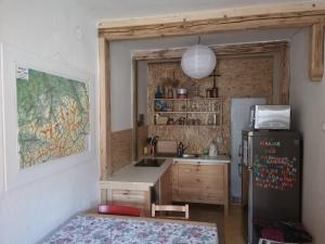 a kitchen with a refrigerator and a counter top at U Páců in Hodslavice