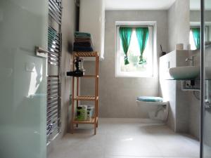 a bathroom with a toilet and a window at Moerth Apartment in Schalchham