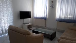 sala de estar con sofá y TV en Blue House en Győrzámoly