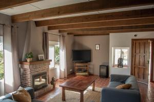 a living room with a fireplace and a tv at Villa Morera Garden Villa 5 pers, 2 bedrooms with extra rooms when needed in Frigiliana