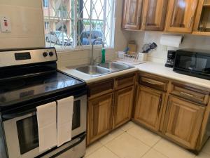 a kitchen with a sink and a stove top oven at Musgrave AnneX- comfy 1 bedroom apartment on the ground floor in Kingston