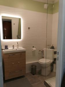a bathroom with a toilet and a sink and a mirror at Studio calme et très lumineux, au pied de notre Dame de la Garde in Marseille
