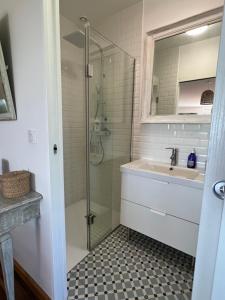 La salle de bains est pourvue d'un lavabo et d'une douche. dans l'établissement Blumereve, à Blumeray